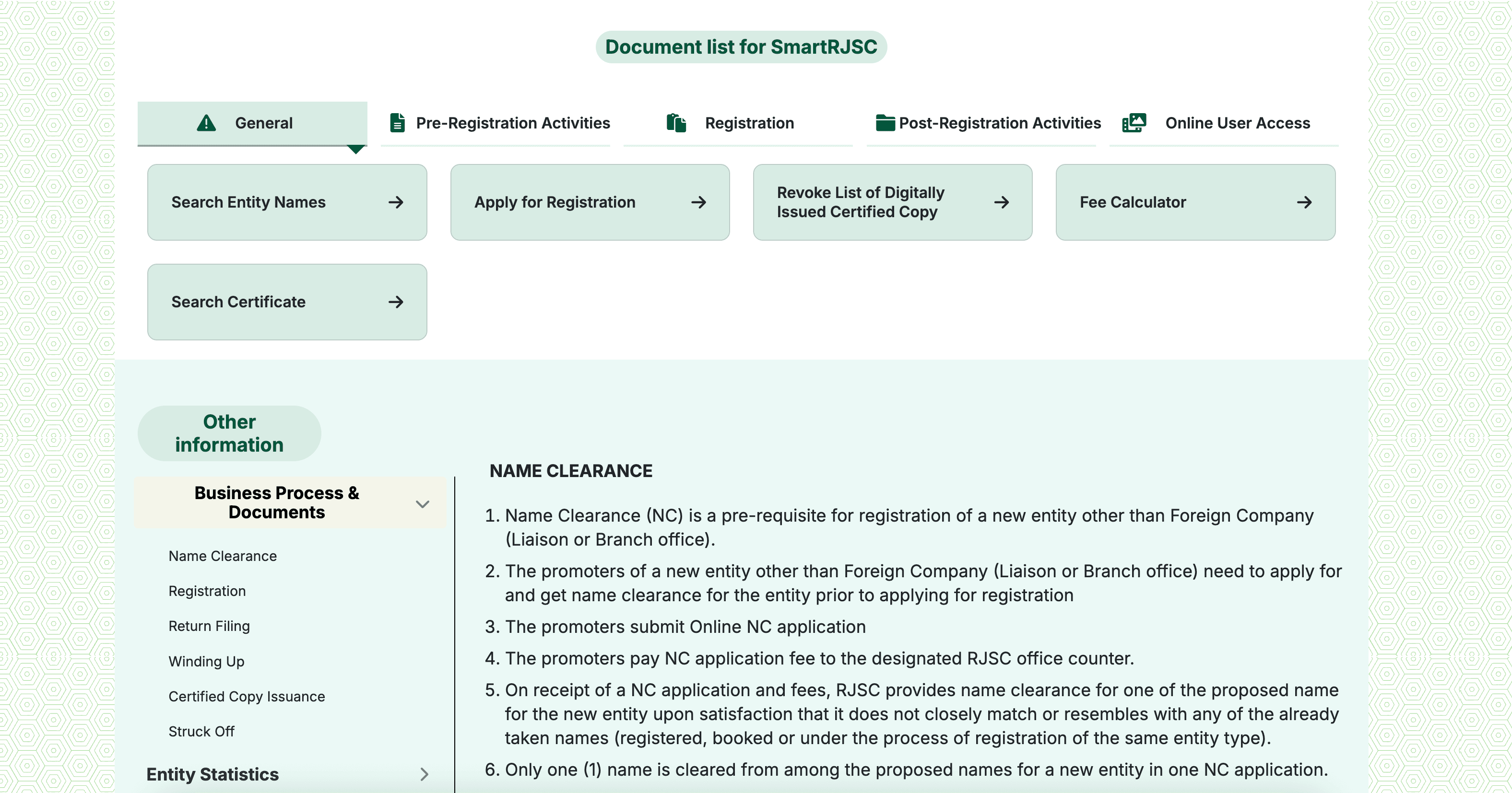 RJSC – Register of Joint Stock Companies & Firms screen 1